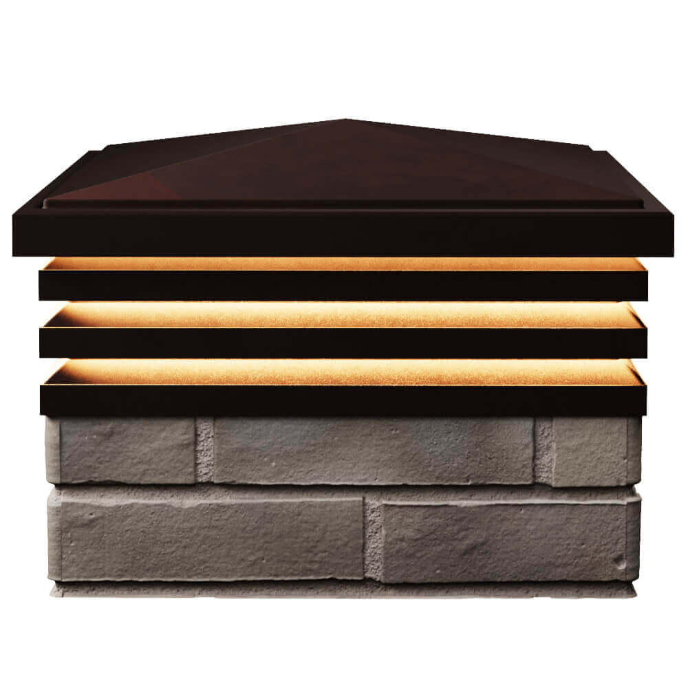 Колпак Zking Бона ХайТек Коричневый на столб 1.5х1.5 кирпича (385х385мм) с подсветкой в Пятигорске фото